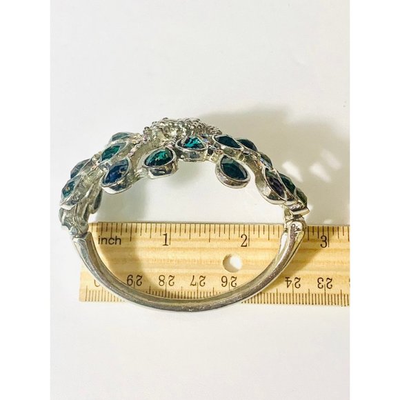 Rhinestone Peacock Boho Hinged Cuff Bracelet - Picture 7 of 10